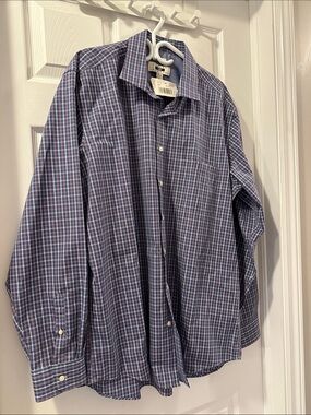 Joseph Abboud Men's Blue Plaid Cotton Button-Up Dress Shirt - Classic Fit 2XL